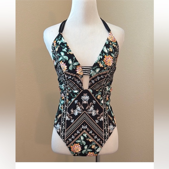 Nanette Lepore Other - Nanette Lepore Black Floral Halter One-Piece Swimsuit. NWOT